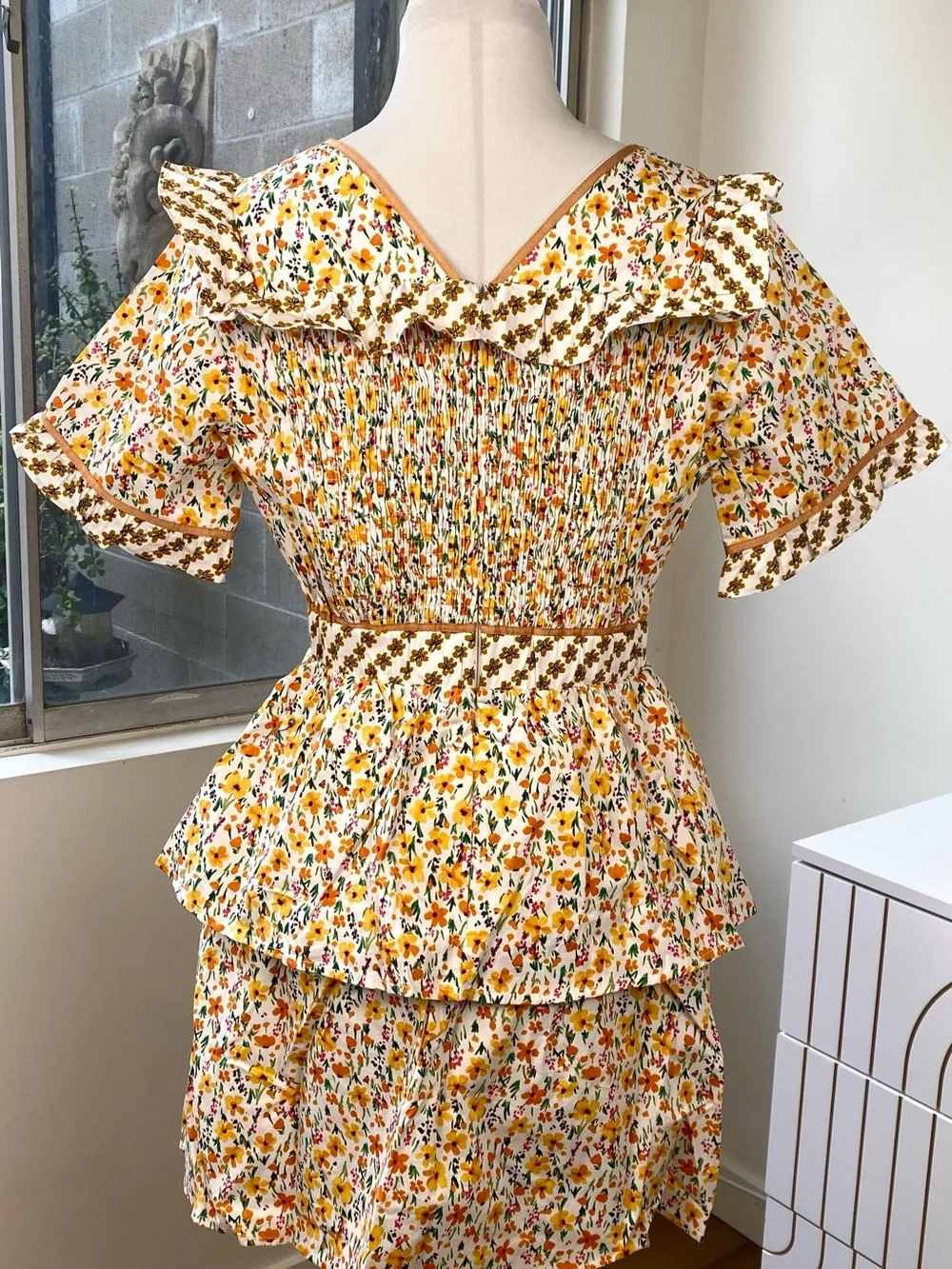 Lost + Wander NWT Spring Sunrise Yellow Multi Floral Tiered Mini Dress, Size M - Picture 6 of 12